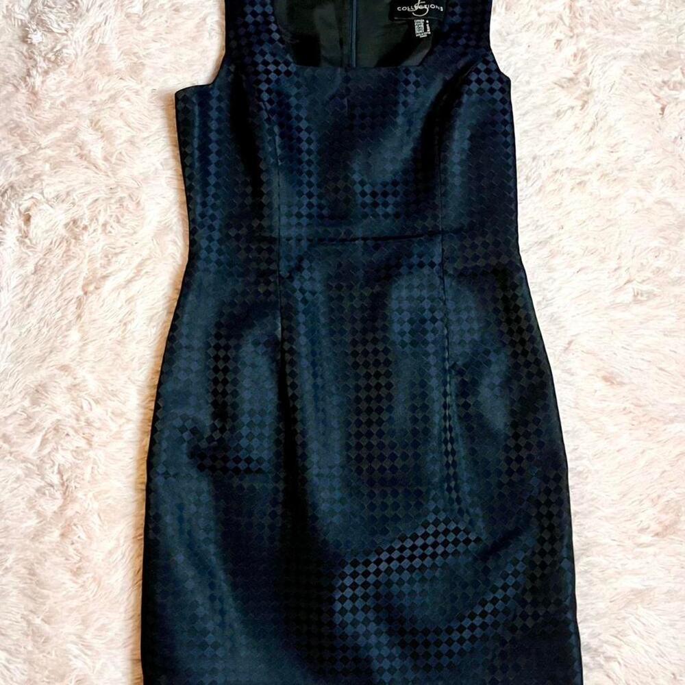 Navy Black Houndstooth Nostalgic 90s Clueless Office Satin‎ Baby Doll Mini Dress